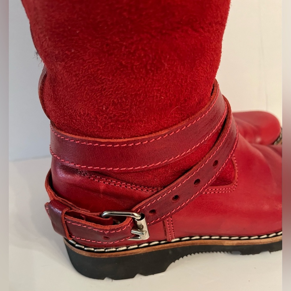 Vintage Roots Red Shearling Moto Boots | Made in Canada - Picture 8 of 14